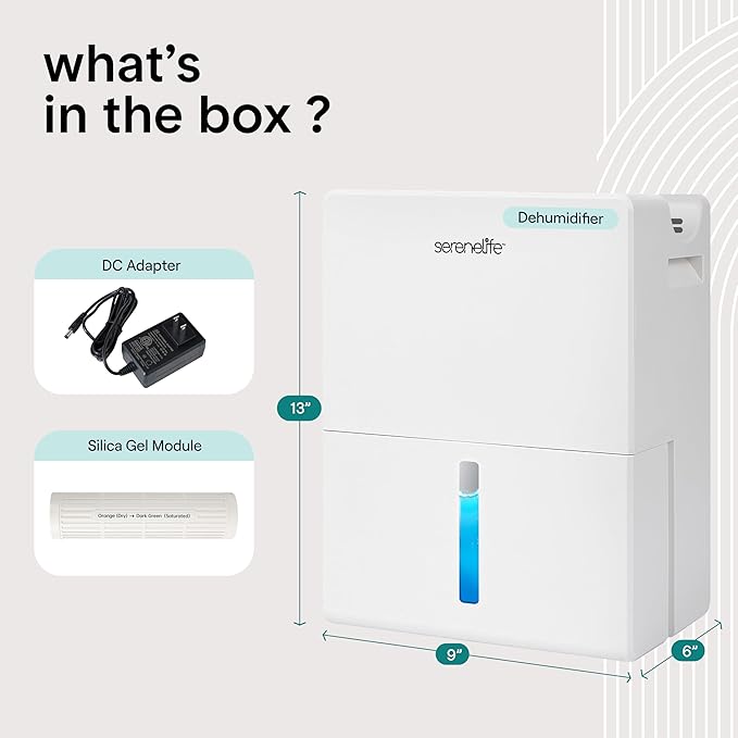 SereneLife 91 OZ Dehumidifier For Home | Covers 1200 SQ FT For Basements, Bedrooms, Bathrooms & Offices | Includes Removable Natural Dehumidifier For Closet | Set Timer, Sleep Mode & Humidity | White