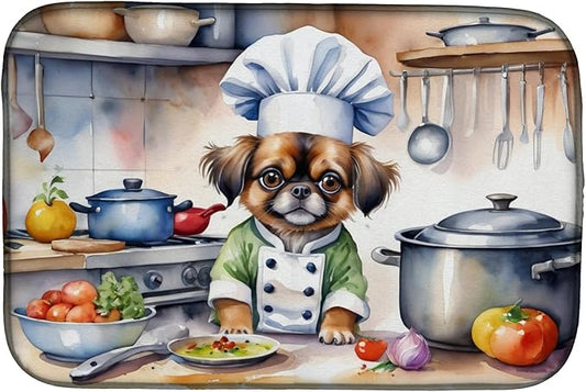 Caroline's Treasures DAC6333DDM Tibetan Spaniel The Chef Dish Drying Mat Absorbent Dish Drying Mat Pad for Kitchen Counter Dish Drainer Mat for Countertop, 14 x 21", Multicolor