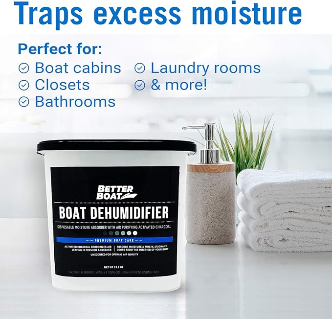 Moisture Absorber 2 Pack with Activated Charcoal Dehumidifier Bucket, Unscented Odor Absorber for Closet Basement Bathroom Boat RV, Disposable - Better Boat