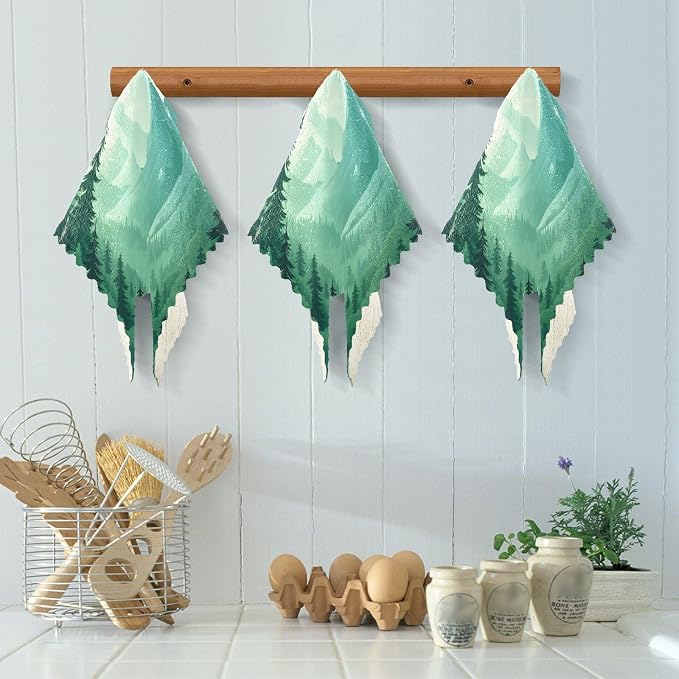 Mountain Forest Trees Green 02 Kitchen Towels Dish Cloths Set of 6 Microfiber Cleaning Cloths for Cars Super Absorbent Machine