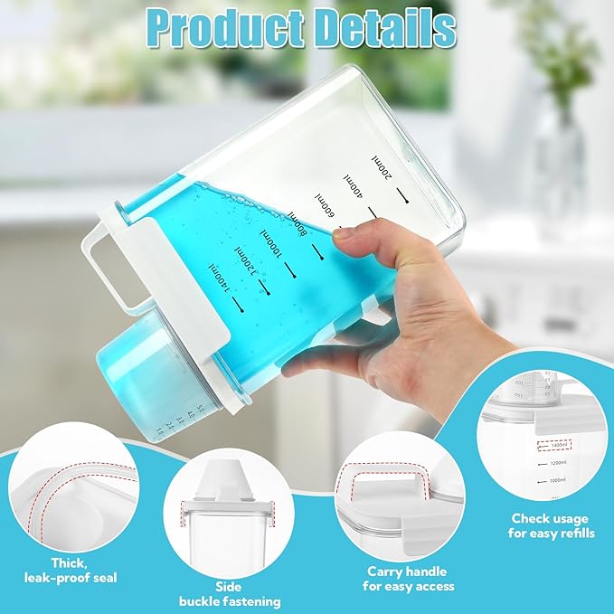 4 Pack Laundry Detergent Dispenser 61oz Plastic Liquid Detergent Dispenser with Label Powder Container & Scent Booster Beads Dispenser Fabric Softener Holder for Laundry Room Organization,Clear