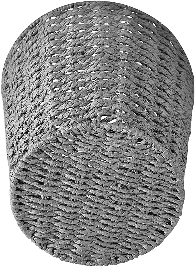 Zuvo Round Wicker Waste Basket Paper Bin - Wicker Trash Basket - Woven Trash Can Rubbish Basket for Bedroom, Bathroom, Offices or Home (Grey)