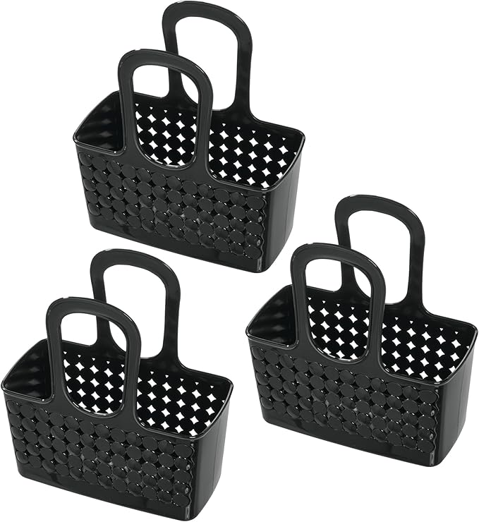 iDesign Portable Shower Tote Caddy for College Dorm or Bathroom, Set of 3, Black, Made in USA