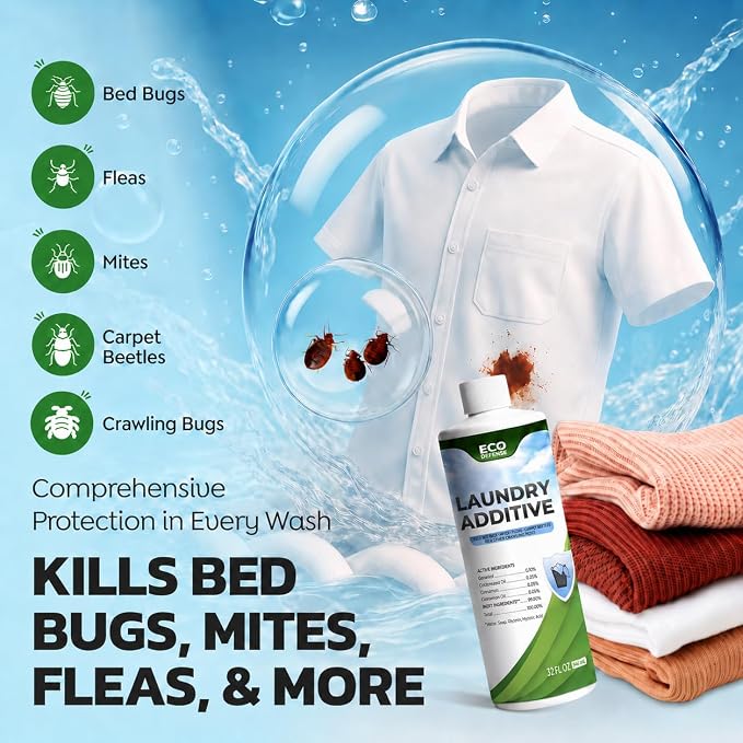 Eco Defense Bed Bug, Mite & Flea Treatment Laundry Additive Mite Killer & Bed Bug Detergent Plant-Based, Child & Pet Friendly Laundry Solution