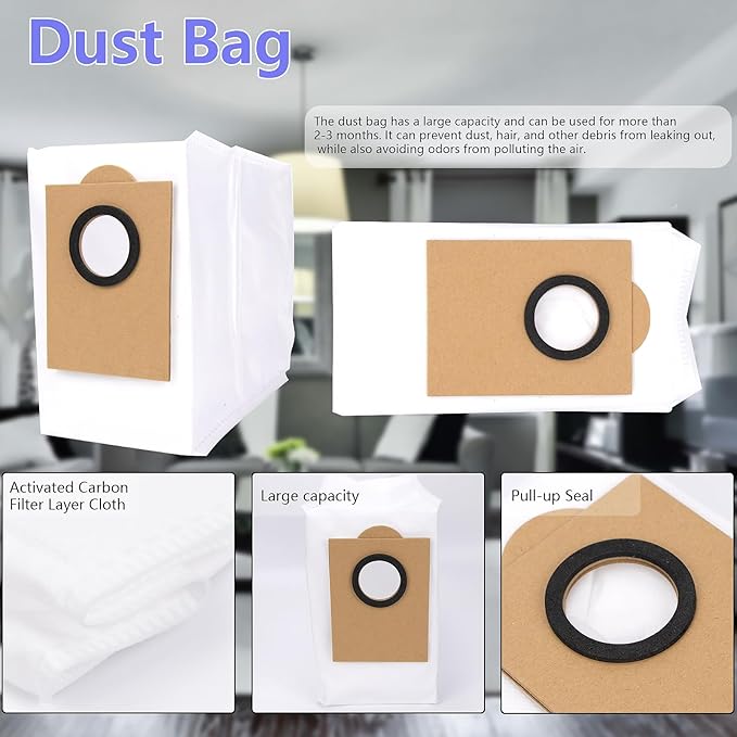 Replacement Parts Accessories Compatible with Lefant M3/ M3 MAX Robot Vacuum (2 Main Brush, 6 Hepa Filter, 6 Dust Bags, 8 Mop Pads, 6 Side Brushes,1 Screwdriver,1 Cleaning Brush) (M3/M3 MAX)