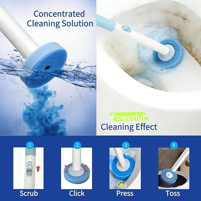 Disposable Toilet Brush with 16 Wand Cleaner Refills Pads，Wall Mounted Toilet Bowl Holder Set，Toilet Cleaning System Starter Kit，Bathroom Cleaning System for Sink Bathtub Wash Basin