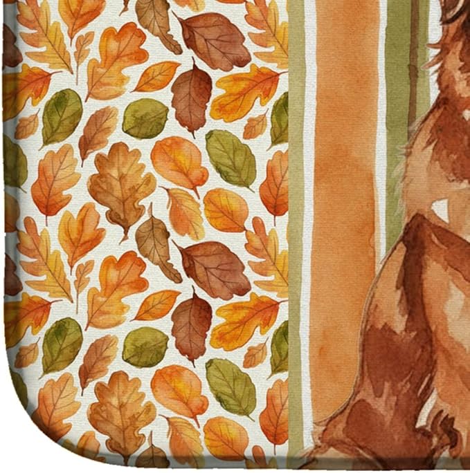 Caroline's Treasures Reddish Brown Great Pyrenees Heirloom Fall Dish Drying Mat Absorbent Dish Drying Mat Pad for Kitchen Counter Dish Drainer Mat for Countertop, 14 x 21", Multicolor