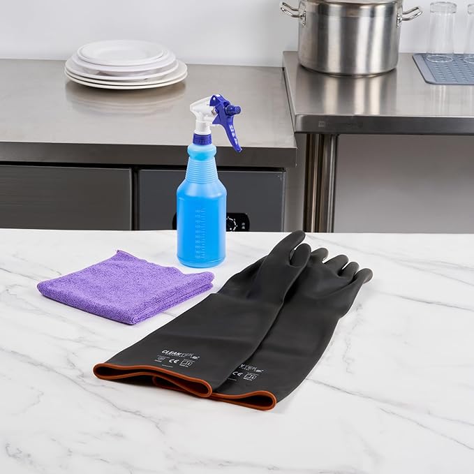 Restaurantware Heavy Duty Gloves 10 Count 21.654 x 7.283 x 0.394 Inches Chemical-Resistant Industrial Safety Gloves Black Long Rubber Gloves Acid Resistant Slip-Resistant Reusable