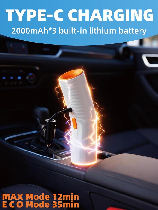 Vogano Car Vacuum Cleaner Cordless, 15KPa High Power, Portable Mini Handheld Vacuum Air Duster with 2 Suction Modes & Multi-Nozzles for Desk Home Office Pet Hair, White