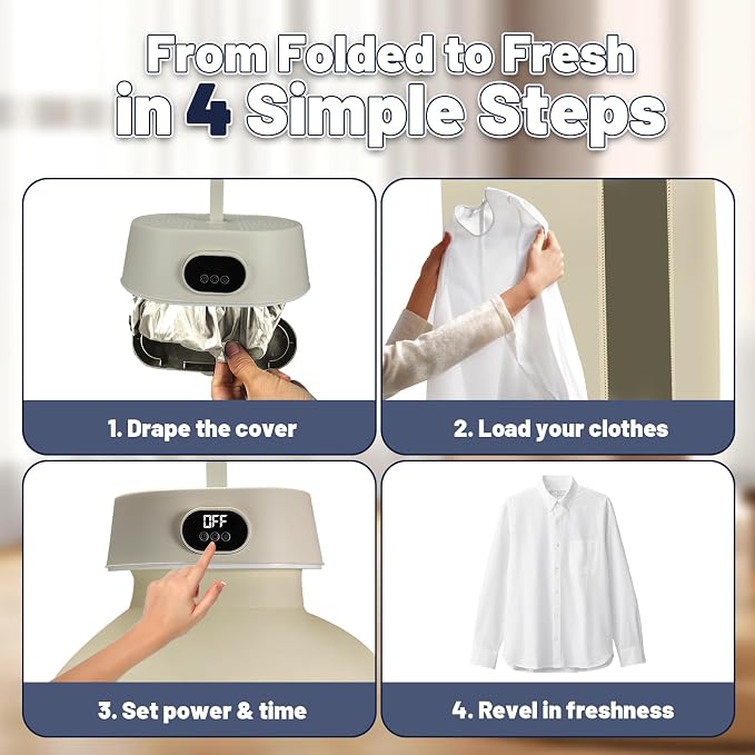 Portable Clothes Dryer, Mini Compact & Foldable Dryer Machine for Apartments, Travel & RV – Small Quiet Fast-Drying Electric Dryer with Adjustable Timer & Easy Setup (Beige-Medium)