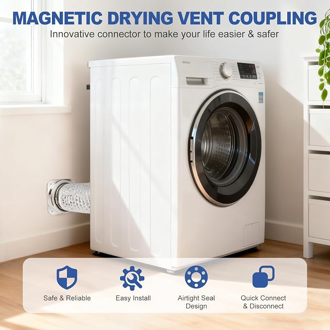Magnetic Dryer Vent Coupling – Easy Quick Connect & Disconnect Hose Kit with Strong Magnet,Airtight Seal & Self-Alignment Design–Easy Installation & Cleaning-Included a 2.9ft 4" Duct & 2 Clamps