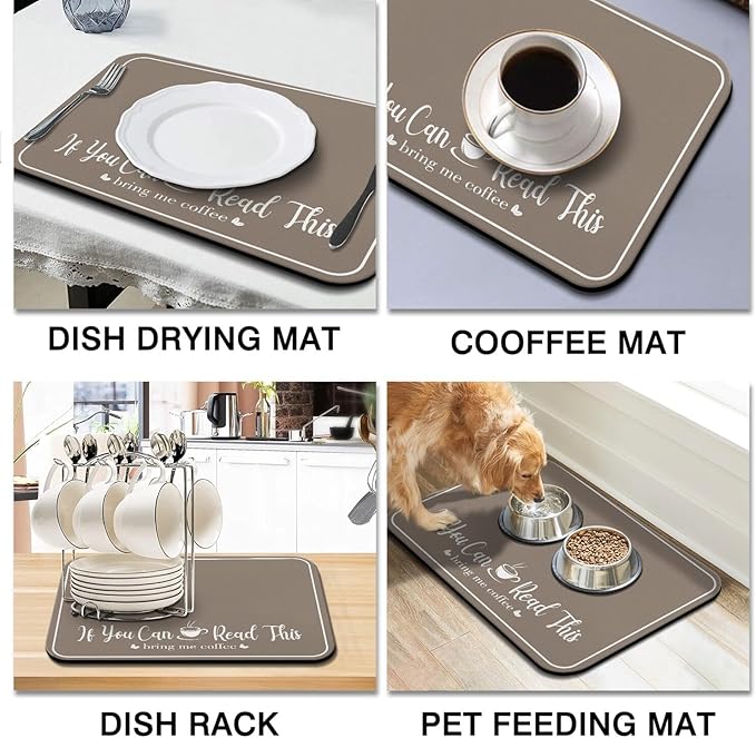 Coffee Bar Mat for Countertops 18inx24in,Absorbent Hide Stain Anti-Slip Cafe Bar Accessories Fit Under Coffee Machine Mat,dish drying mats for kitchen