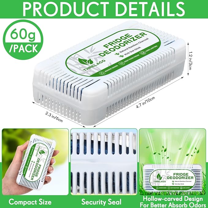 Threlaco 15 Pack Refrigerator Deodorizer Activated Charcoal Fridge Deodorizer Odor Eliminator for Refrigerators Wardrobe Closet Car Coolers and Basement
