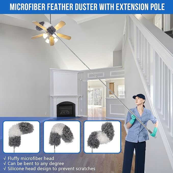 Dusters for Cleaning and Grout Brush with Long Handle Kit