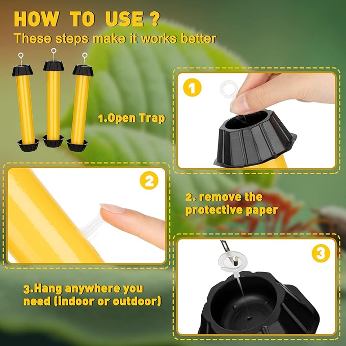 Qualirey Fly Traps for Indoor Outdoor Hanging Fruit Fly Stick Trap Sticky Mosquito for Home Insect 10 x 2.5 Inches(Yellow,4 Pcs)
