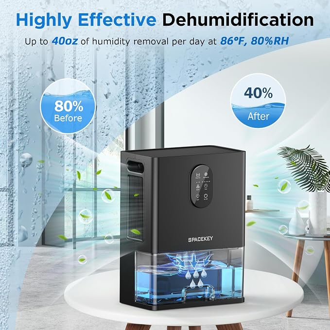 Dehumidifier, 106 OZ Water Tank Dehumidifiers for Home with Timer, 1000sq.ft Quiet Dehumidifier for Basement Bathroom Bedroom RV, Auto Shut Off, Sleep Mode, Washable Filter, 7 Color Light, Black