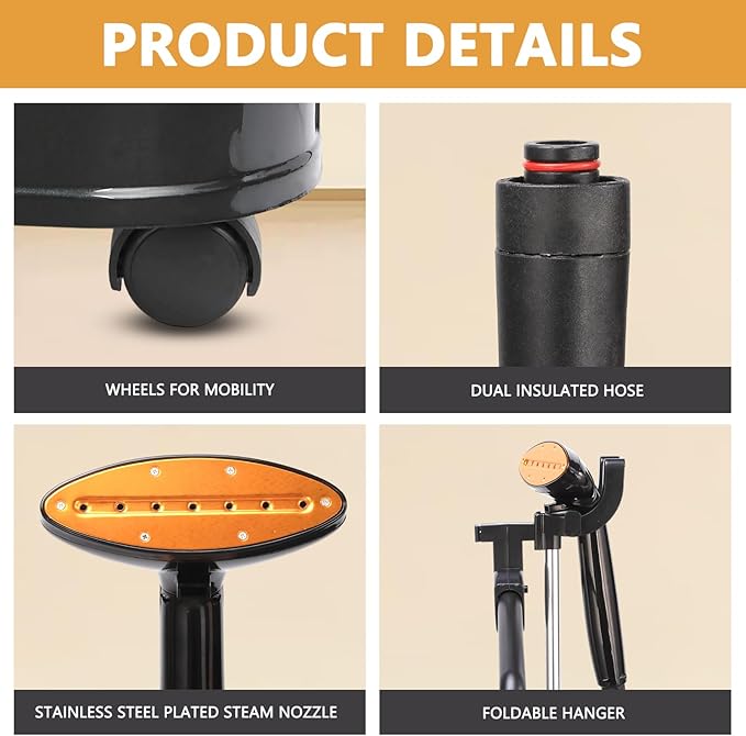 Standing Steamer for Clothes, 5L Large Capacity Standing Garment Steamer | 1800W with 45s Fast Heat-up, 90 Minutes Continuous Powerful Steam
