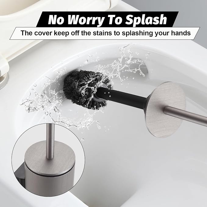 BGL Toilet Brush and Holder Set Brushed Nickel Wall Mounted for Bathroom Round Design