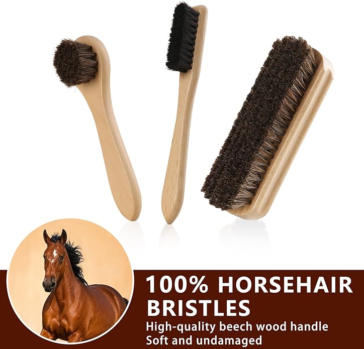 12 PCS Shoe Polish Kit - Horsehair Brushes, Black Brown Neutral Polish,Mink Oil Conditioner for Shoes,Polishing Cloth, Leather Boots Shine Care Kit ﻿Gift for Men Cowboy Husband Dad