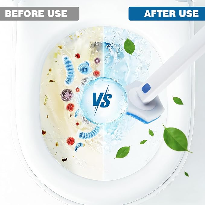 Disposable Toilet Brush Wand Kit with 48 Refills - No-Touch Hygienic Cleaning System, Long Handle Toilet Bowl Cleaner Set for Bathroom, White
