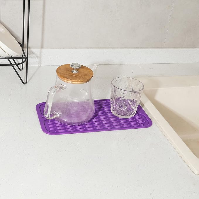 MicoYang Silicone Dish Drying Mat for Multiple Usage,Easy clean,Eco-friendly,Heat-resistant Silicone Mat for Kitchen Counter or Sink,Refrigerator or Drawer Liner Purple S 12 inches x 6 inches