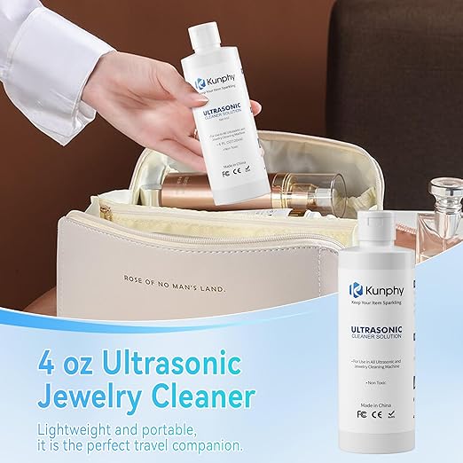 KUNPHY Upgraded Sonic Jewelry Cleaner & 120ml Sonic Cleaner Solution, 12oz (350ML) 48KHz Professional Sonic Cleaner Machine with Digital Timer and One-Touch Operation for Eyeglass, Watches, Ring