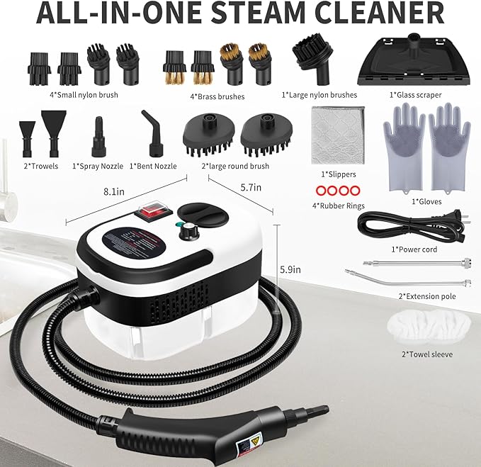 6 Level Adjustable Handheld Steam Cleaner for Home,15s Heat-Up Pressurized Steamer for Cleaning,1.29 Quarts Tank Portable Steam Cleaner Handheld for Car