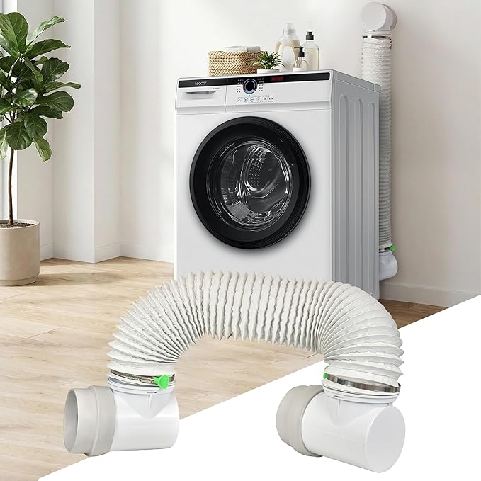Dryer Vent Hose Connector Kit for Tight Spaces, 90° Elbow-to-Elbow with 4-Inch 6.5FT White PVC Hose, White Connectors, Tool-Free Installation