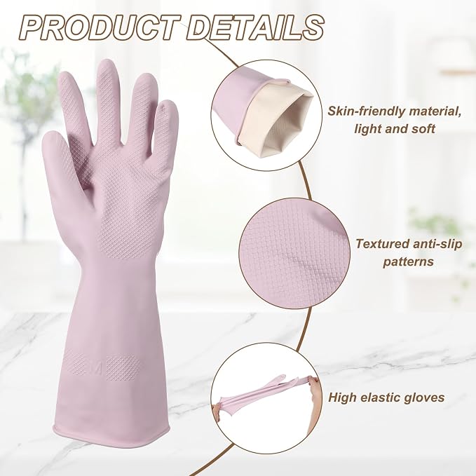 uxcell Rubber Cleaning Gloves, Reusable Household Dishwashing Long Rubber Gloves