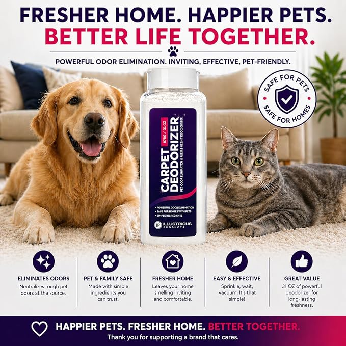 Carpet Deodorizer for Pets – Pet Odor Eliminator Powder for Strong Dog & Cat Urine Odors – Baking Soda Carpet Freshener for Carpets & Rugs – Lemon Eucalyptus Scent – 31 oz