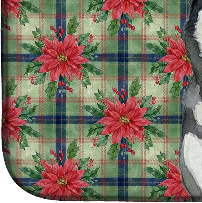 Caroline's Treasures Siberian Husky Christmas PoinsettIas Dish Drying Mat Absorbent Dish Drying Mat Pad for Kitchen Counter Dish Drainer Mat for Countertop, 14 x 21", Multicolor