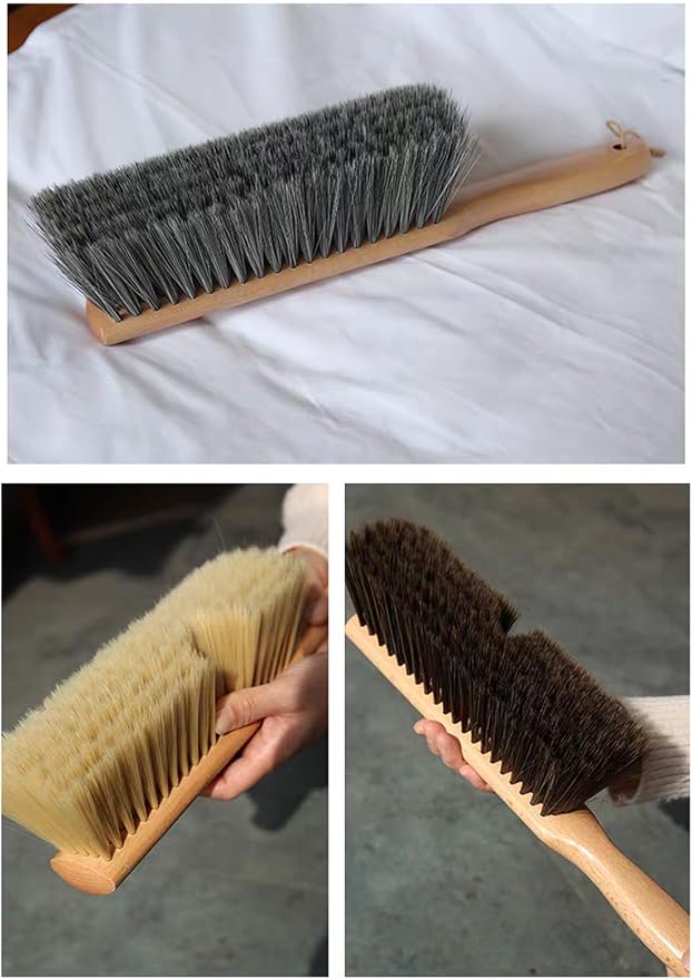 Soft Bristle Bench Brush Wooden Handle14 Inch Long (2pcs Gray) | Non-Scratch Foxtail for Upholstery Furniture Couch Sofa Shop Counter and Bed, Good Grip Short Handle Dust Removal
