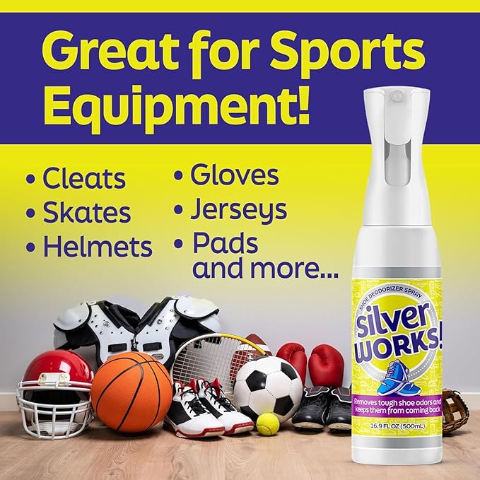 SilverWorks! Shoe Deodorizer Spray For Smelly Shoes, Shoe Odor Elimination Spray, Boot, Sneaker, Foot Sweat Smell Eliminator, Stinky Shoes Odor Eliminator, Shoe Freshener, 16.9oz, Pack of 2