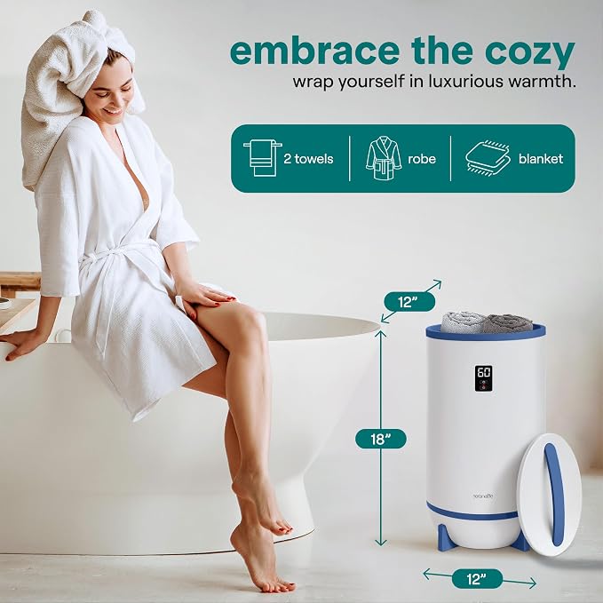 SereneLife Towel Warmer Bucket Style - Portable Blanket Heater for Spa and Bathroom, Large Capacity, Customizable Fragrance, Auto Shut-Off, Fits 2 Large Towels or Blankets, One-Touch Control