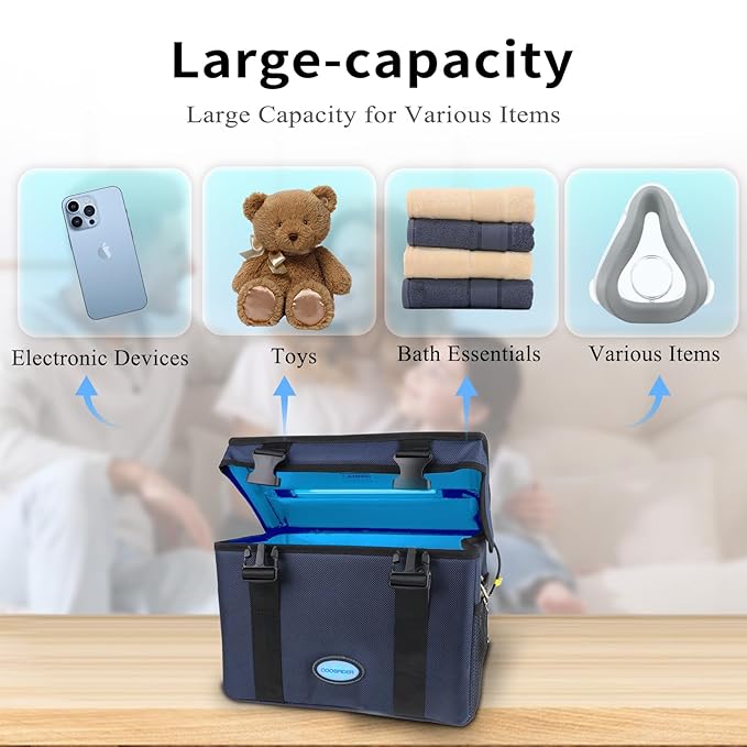 3.17 Gal Large-powerful UV Light Sanitizer Box, Portable Foldable Cleaner and Sanitizing Machine with 3-level Timer, UV Cleaner Bag for Key, Towel, Mask Cleaning Machine USB Wall Plug-in Charging Blue