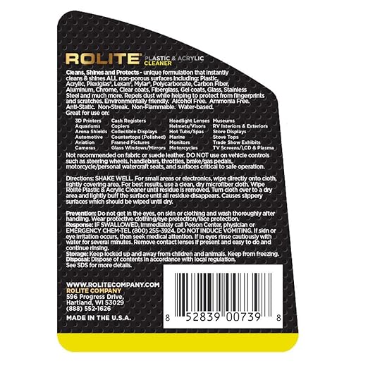Rolite RPAC4z2PK Plastic and Acrylic Cleaner Spray, 4 fl. oz., 2 Pack, High Shine Protectant and Polish for Nonporous Surfaces, Streak-Free Formula for Windshields, Windows, Headlights
