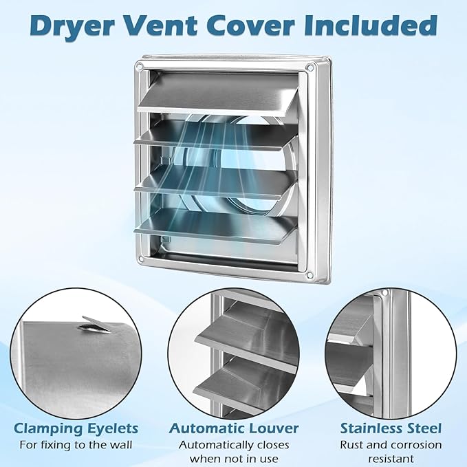 Magnetic Dryer Vent Connector Kit, Magnetic Dryer Vent Coupling DV180 Airtight Seal with Dryer Vent Cover Outside, Easy to Clean Quick Connect 4" Dryer Vents Hose with 2 Clamps