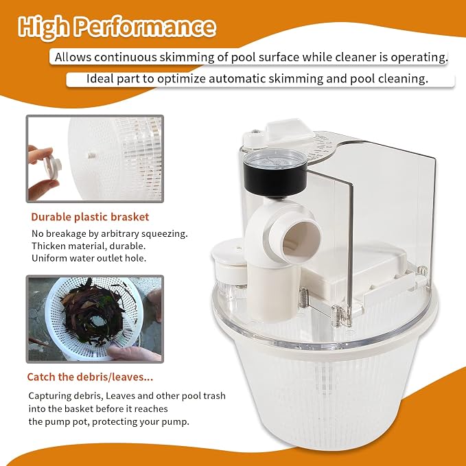 Replace for R211100 Vac-Mate Pool Cleaner Dispenser Box, Multi-Function Vacuum Skimmer Attachment Replacement, Includes Strainer Basket, Pressure Gauge