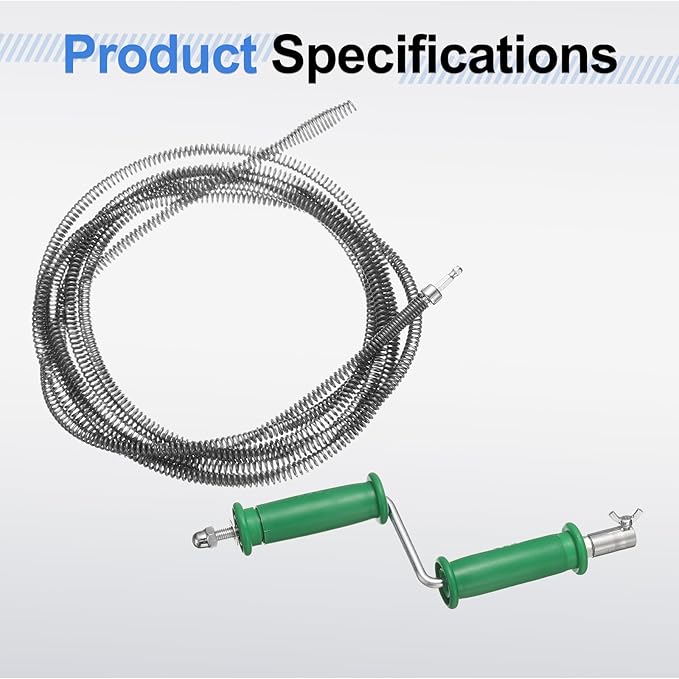 HARFINGTON Plumbing Drain Auger 3/8" (10mm) Dia. 16.5ft Manual Toilet Snake Flexible Drain Cleaner Tool with Drill Connector Spring Unclog Hair for Bathroom Kitchen Toilet Bathtub Sewer Sink