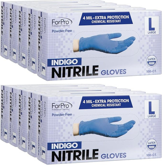 ForPro Disposable Nitrile Gloves, Chemical Resistant, Powder-Free, Latex-Free, Non-Sterile, Food Safe, 4 Mil