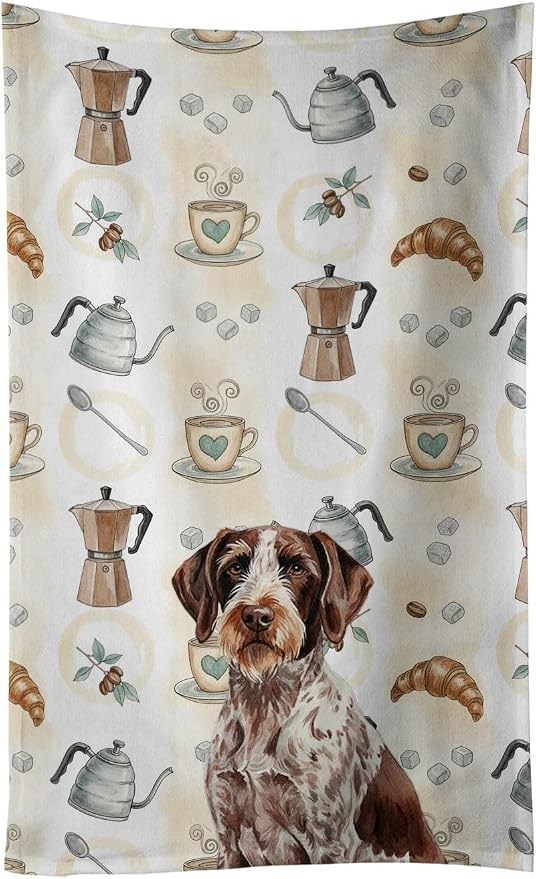 Caroline's Treasures Roan German Wirehaired Pointer Coffee Bar Kitchen Towel Velour Plush Front and Cotton Loop Back Machine Washable