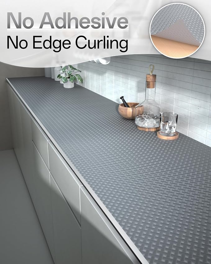 Shelf and Drawer Liner for Kitchen Cabinet, Non-Adhesive 24in x 240in Waterproof Contact Paper Refrigerator Liners Thickened Durable EVA Material Non Slip Mat for Dresser Cupboard Pantry Protector