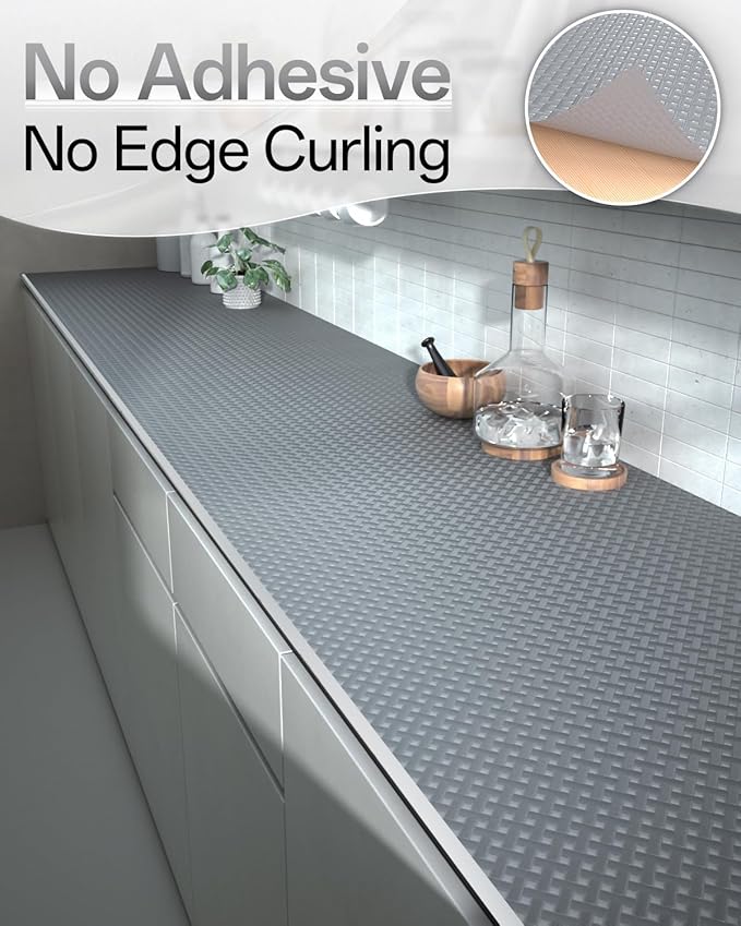 Shelf and Drawer Liner for Kitchen Cabinet, Non-Adhesive 18in x 360in Waterproof Contact Paper Refrigerator Liners Thickened Durable EVA Material Non Slip Mat for Dresser Cupboard Pantry Protector