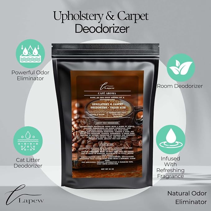 Lapew Café Aroma Carpet Deodorizer Powder - Pet Safe Freshener for Vacuuming | Scented Odor Eliminator for Home | 36 oz