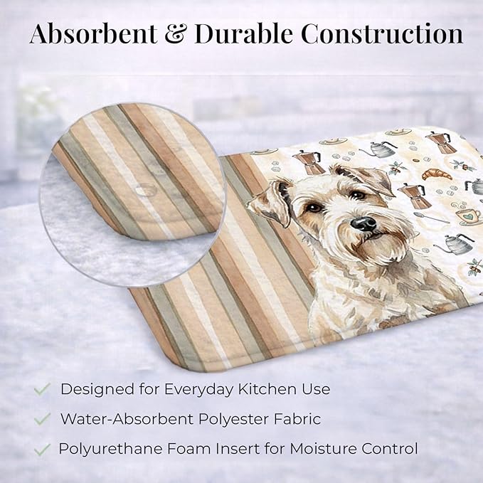 Caroline's Treasures Sealyham Terrier Coffee Bar Dish Drying Mat Absorbent Dish Drying Mat Pad for Kitchen Counter Dish Drainer Mat for Countertop, 14 x 21", Multicolor