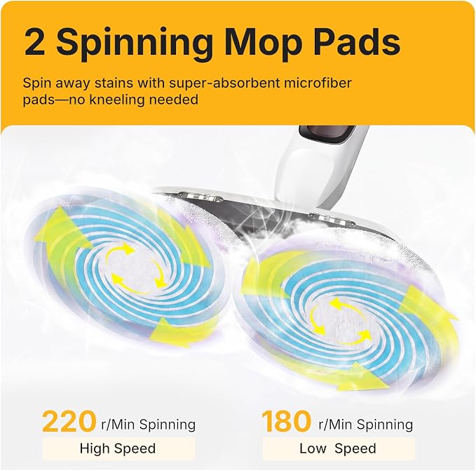 NEWBULIG Steam Mop, All-in-One Steam Mops for Floor Cleaning with Rapid Re-heat, Self-Standing Floor Steamer, 4 Rotating Scrub Pads, 2 LED Headlights, for Hardwood Floors & Tile