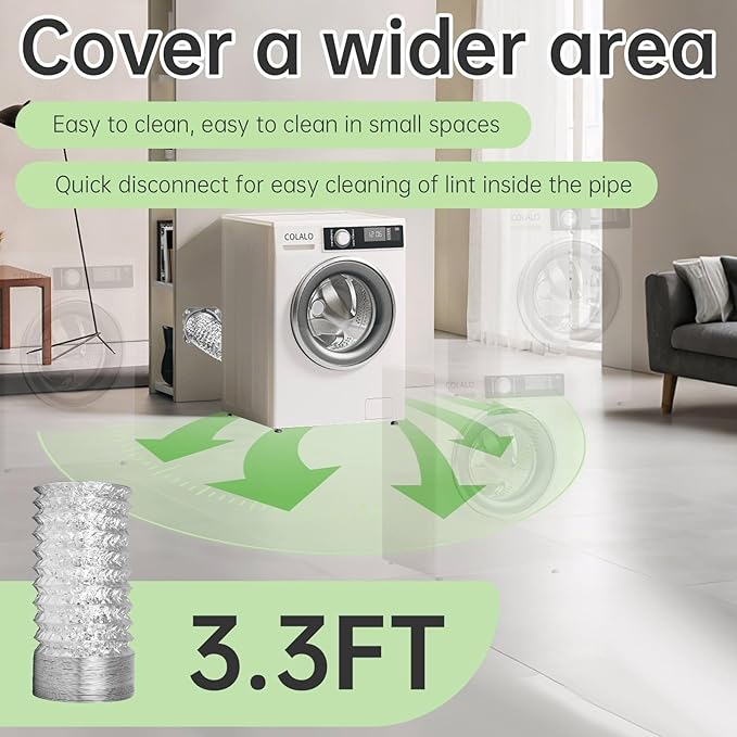 DVC-180 Magnetic Dryer Vent Coupling Connector Kit Easy to Clean Dryer Vent Hose Quick Connector Including a 3.3ft 4" Duct & 2 Clamps
