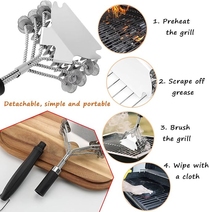 Bristle-Free Grill Brush - Efficient Grill Cleaner with Stainless Steel Scraper, Reinforced for Safety, Fits All Gas, Charcoal, Ceramic & Infrared Grills- BBQ Accessories–Gifts for Grill Wizard