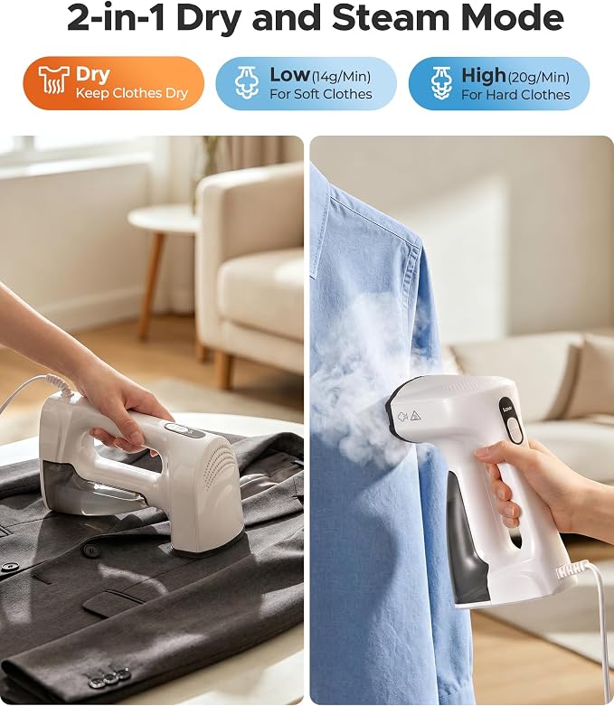 Sweepulire Vacuum Steamer with 330ml Water Tank, 3500Pa Suction Handheld Clothes Steamer, 1200W Steam & Dry 2-in-1 Modes, LED Display, 3X Faster Wrinkle Removal Clothes Steamer, 110-120V
