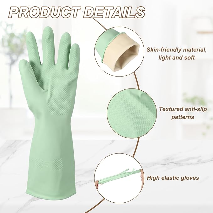 uxcell Rubber Cleaning Gloves, Reusable Household Dishwashing Long Rubber Gloves